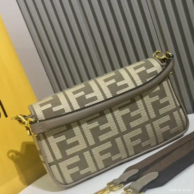 Cheap HOT Medium FF In Grey Canvas Motif Fendi Bag Baguette 0316