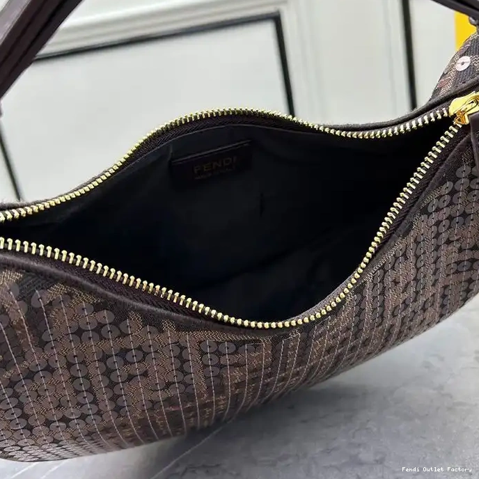 Affordable HOT with Fendigraphy Brown Fabric In Motif Hobo FF Sequins Bag Small Fendi 0322