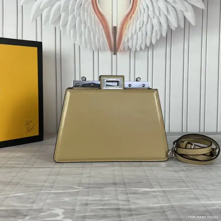 Affordable HOT Leather Khaki Fendi Bag Peekaboo Calf In Mini Cut 0318
