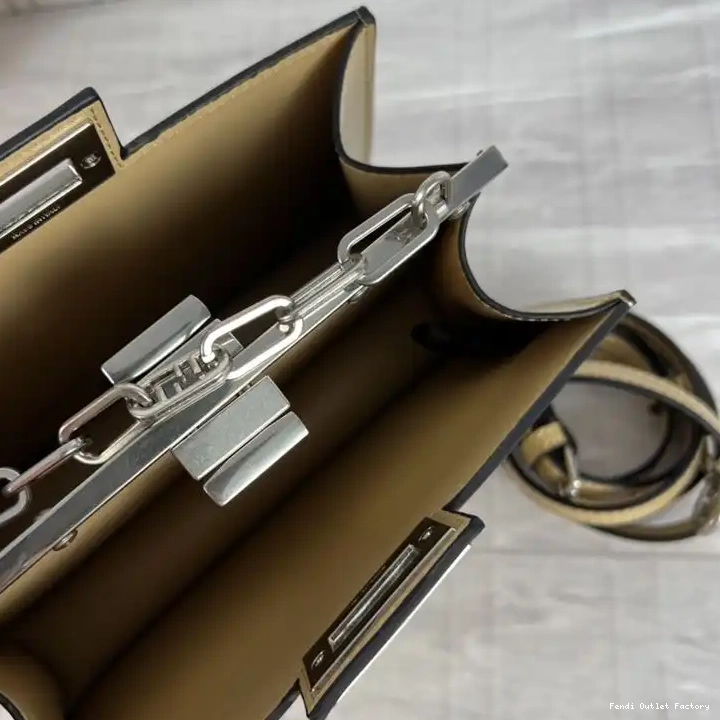 Affordable HOT Leather Khaki Fendi Bag Peekaboo Calf In Mini Cut 0318