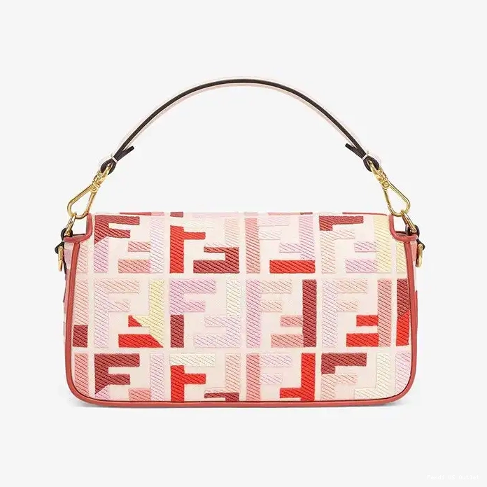 Cheap HOT Pink Fendi Canvas Baguette Motif In FF Red Medium Bag 0315