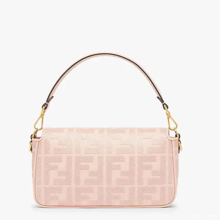 Affordable HOT Cut Laser In FF Motif Baguette Strap Bag Pink with Medium Canvas Fendi 0304