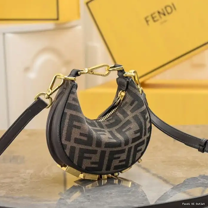 Vintage HOT Fendi Nano Fendigraphy Fabric FF Bag In Brown Motif Hobo 0321