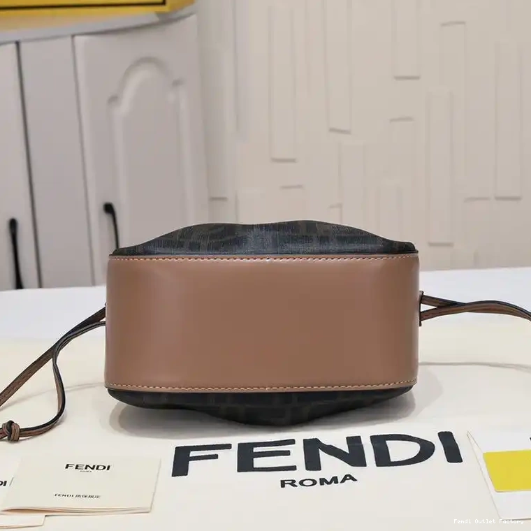 Affordable HOT Mini Fendi Bag FF Brown Bucket In Motif Pomodorino Fabric 0319
