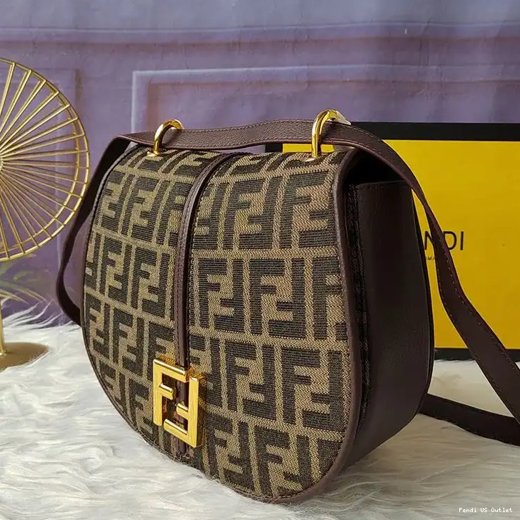 Vintage HOT Fendi Medium In Fabric C'mon Motif FF Brown Bag 0315