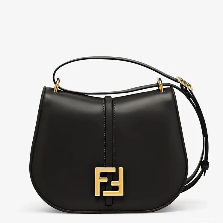 HOT Calf In Black Leather Fendi C'mon Medium Bag 0320