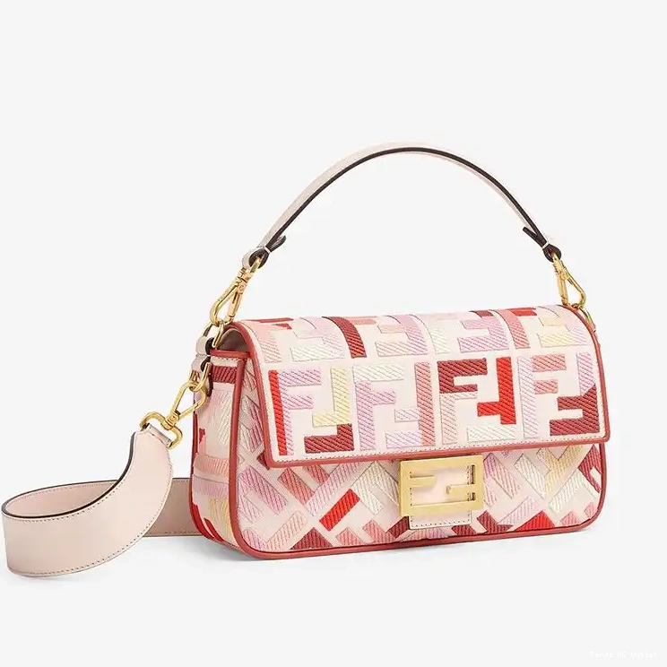 Cheap HOT Pink Fendi Canvas Baguette Motif In FF Red Medium Bag 0315
