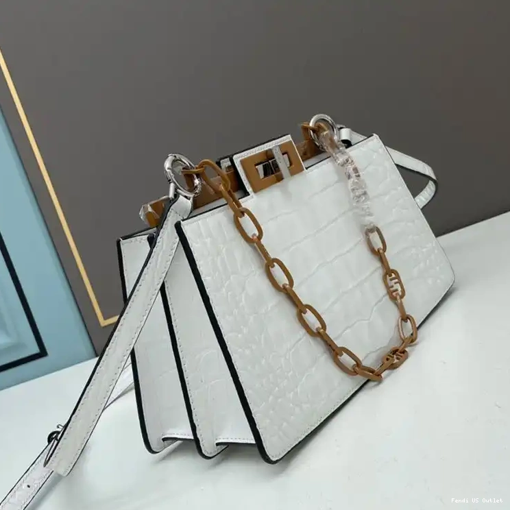 Cheap HOT Bag Peekaboo Fendi White Crocodile Medium Cut Leather In 0315