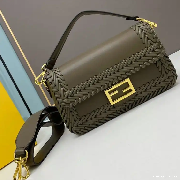 HOT In Green Bag Baguette Fendi Stitching Medium Leather 0305